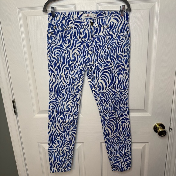 Vineyard Vines Nautical Zebra Striped Blue and White Cropped Pants Womens Size 8 - Picture 1 of 6